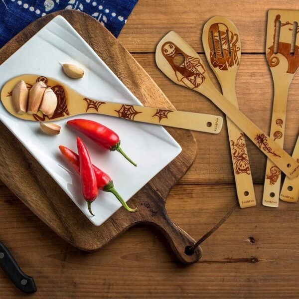 Unique Pattern Burned Wooden Spoons Nightmare Before Christmas Kitchen Slotted Spoon House Warming Presents Bamboo Utensil Set - Image 6