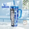 Meoky Tumbler with Handle and Straw for Women: 40 oz Stainless Steel Insulated Tumbler with Lid and Straw 100% Leakproof for Car Cup Holders - Travelers Commuters Workers, Van Gogh - Image 2