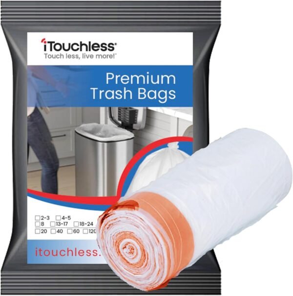 iTouchless Tall 18 Gallon Trash Bags, 40 Count, Extra-Large Strong Bathroom Kitchen Garbage Can Bin Liners, for Rubbish Recycling Compost in the Home, Office, Clear