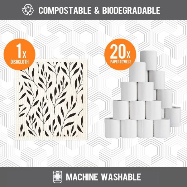 Morigins Swedish Dishcloths for Kitchen 6 Pack Black Minimalist Cellulose Sponge Cloths Non Scratch Reusable Paper Towels No Odor, Biodegradable and Reusable Kitchen Dish Rags (Minimalist) - Image 4