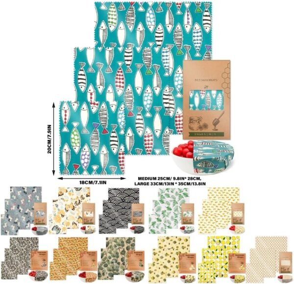Multipurpose Beeswaxs Food Wraps Set of 3 Reusable Sturdy Cotton Storage Sheets Home Accessory for Kitchen Freshness (2) - Image 3