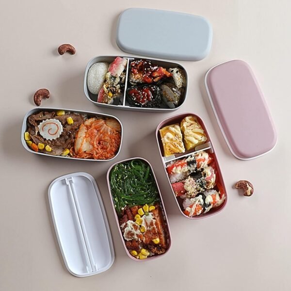 Bento Refrigerator Food Fresh Keeping Double Layered Children Lunch Portable Bento Food Storage Reusable Baggies (One Size) - Image 4