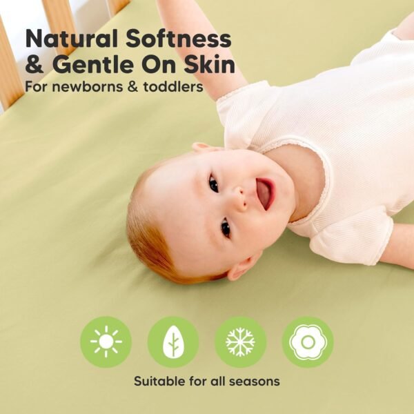 2-Pack Pack and Play Sheets, Waterproof Mini Crib Sheets Fitted - Organic Cotton Pack N Play Sheets for Graco Pack and Play Mattress, Playard Baby Crib Sheets, Neutral for Boy,Girl, Toddler (Oregano) - Image 4