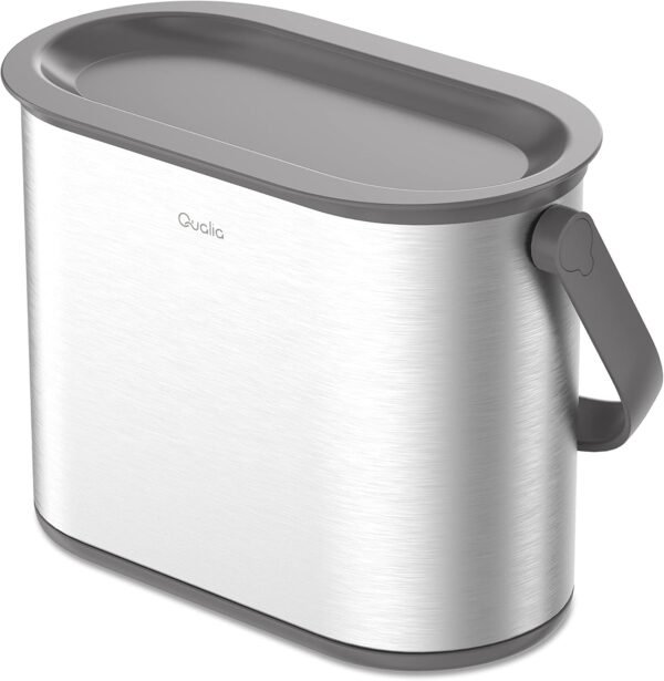 QUALIAZERO Multi-Purpose Countertop Compost Bin | 4L / 1 Gal Stainless Steel Slim Shape | Trash Can with Gray Lid | 1PC (4L / 1 Gal, Gray)
