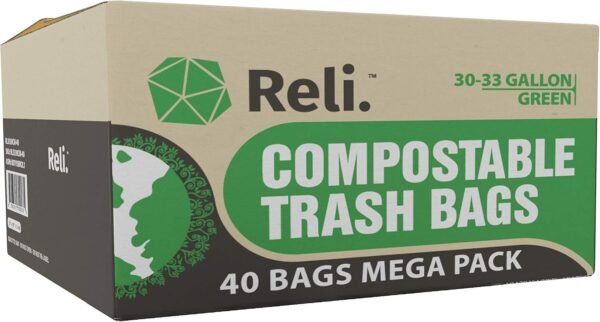 Reli. Compostable 33 Gallon Trash Bags | 40 Count | ASTM D6400 | Green | Eco-Friendly | For Compost - Image 7