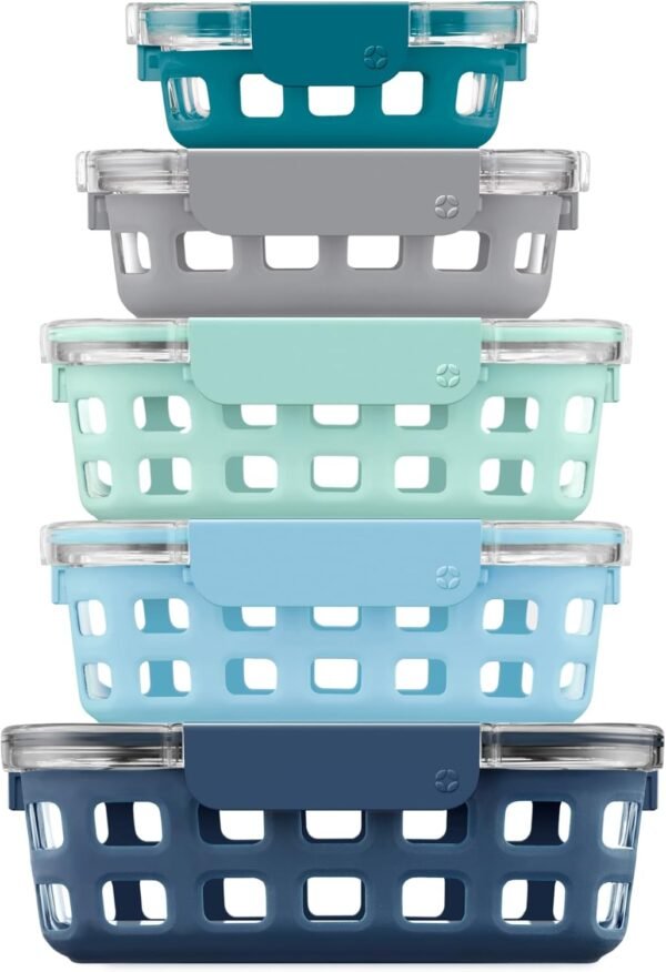 Ello Duraglass Mixed Meal Prep Sets Leak-Proof Glass Food Storage Containers with Silicone Sleeves and Airtight BPA-Free Lids, Dishwasher, Microwave, and Freezer Safe
