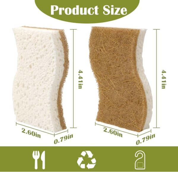 Natural Kitchen Sponge, Eco-Friendly Dish Sponge for Kitchen - Biodegradable Cellulose and Coconut Scrubber Sponge-Pack of 14 Household Cleaning Sponge for Dishes, White - Image 2