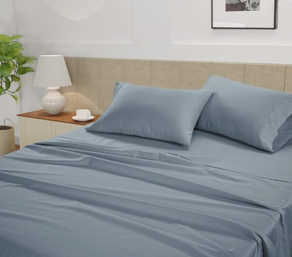 Lane Linen 100% Cotton Sheets Full Size Bed Sheets, 450 Thread Count 100% Cotton Sheets, 4PC Bed Sheets Full Size, Soft & Breathable Full Size Sheets Deep Pocket Set, Hotel Luxury Sheets - French Blue - Image 3