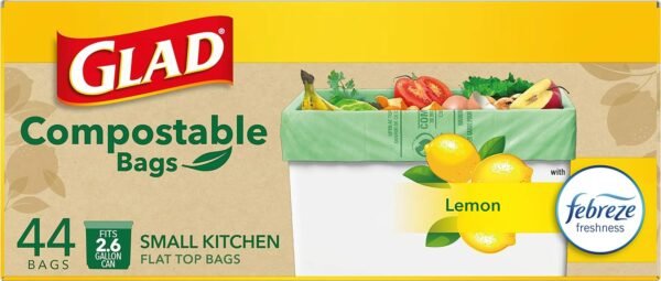 Glad Trash Bags, Kitchen Compost Bags 2.6 Gallon Garbage Bags, 100% Compostable Bag, Febreze Lemon, 44 Count (Package May Vary), Light Yellow - Image 23