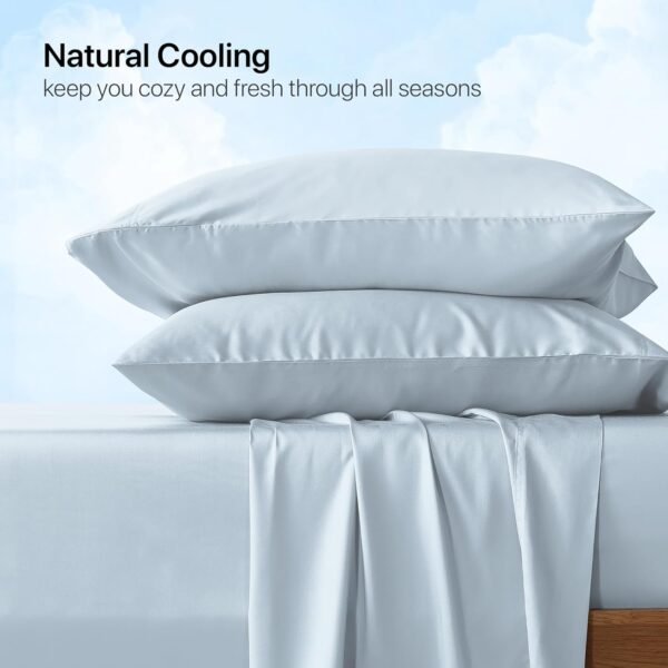 NATUREFIELD Bed Sheets Set Queen Size (4pc), Rayon Derived from Bamboo, Cooling Sheets with Fitted Deep Pockets, Hotel Luxury Bedding Sheets & Pillowcases - Image 2