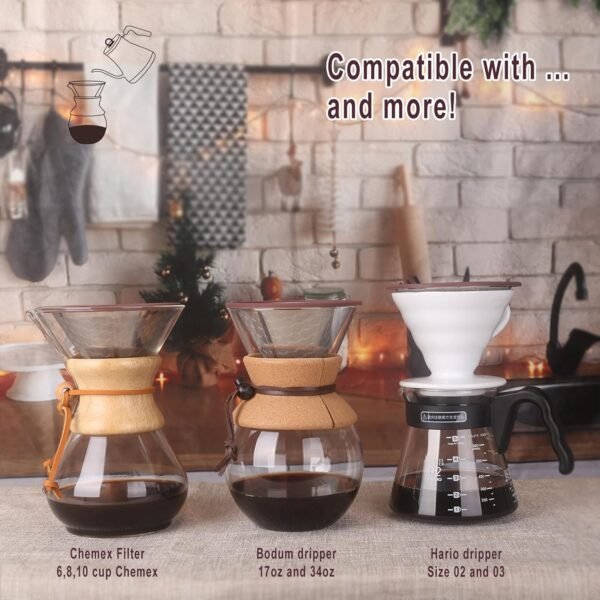 Compatible for Hario V60 & Chemex Pour Over Coffee Filters -MISETTO Reusable Stainless Steel - Best Coffee Maker and Bar Accessories - Image 2