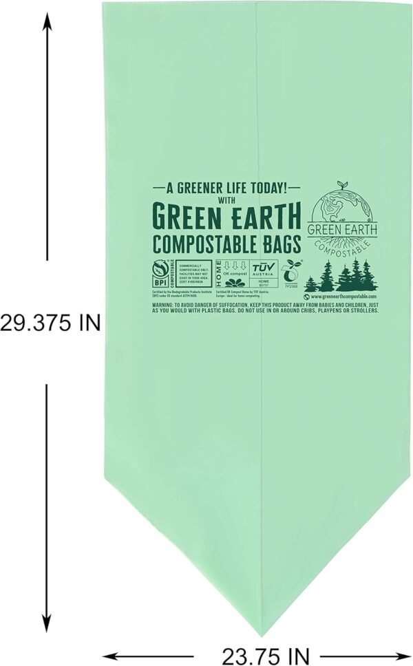 Green Earth Compostable Tall Kitchen Food Scrap Waste Bags, 13 Gallon, 49 Liter, 50-Count, Superior Strength 0.9 Mil Thickness, ASTM D6400, US BPI & Europe OK Compost Home Certified, USA - Image 5