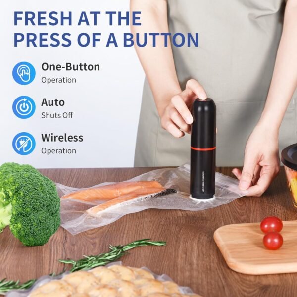 AIRMSEN Handheld Vacuum Sealer for Food Preservation & Storage, Portable Mini Vacuum Sealer with 11 PCS Reusable Sous Vide Bags and 2 PCS Vacuum Wine Sealer - Image 2