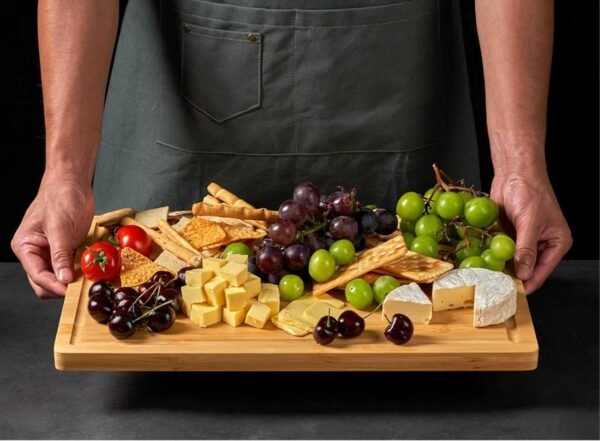 Large Bamboo Cutting Boards for Kitchen Cheese Chopping Board Wood Cutting Board with Juice Groove and Side Handles - Image 3