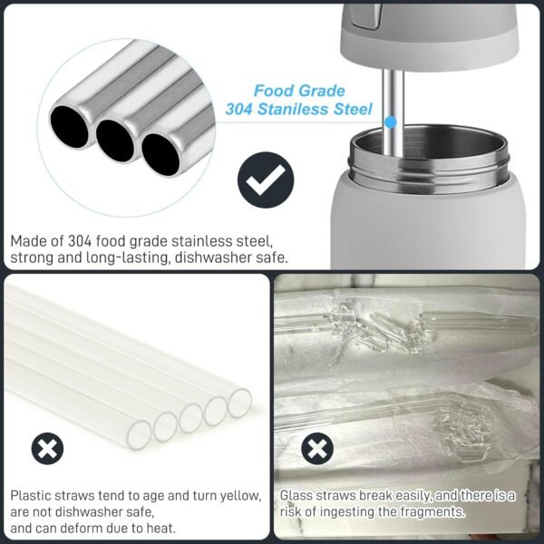 4Pcs Replacement Stainless Steel Straws Compatible with Owala Water Bottle 40oz Reusable Straws with 2 Cleaning Brushes Metal Straw Replacement Compatible with Owala Freesip (23.5cm for 40oz) - Image 5