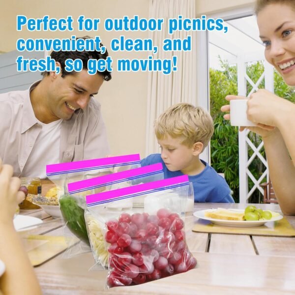 Reusable Food Storage Freezer Bags 100-Pack, Zipper Lock for Fruit and Veggies - 3 Sizes, Microwave and Freezer Safe, Strong Seal, Easy to Fill for Lunch, Snacks, and Meals - Image 6