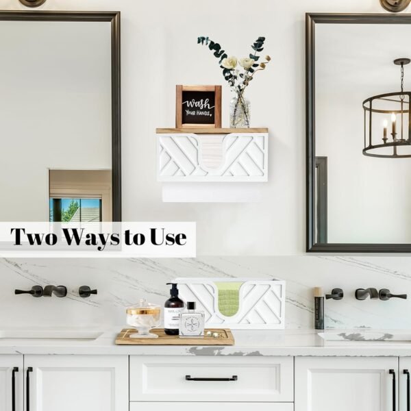 Paper Towel Dispenser Wall Mount Set of 2, Wood Paper Towel Holder with Lid, Commercial C-Fold, Z-Fold, Trifold Hand Towel Holder Dispenser Countertop, White Napkin Holder for Bathroom Kitchen Decor - Image 5