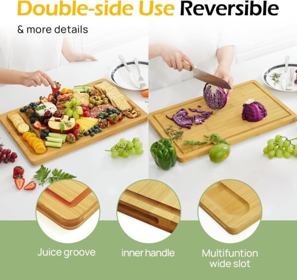 Extra Large Bamboo Cutting Board for Kitchen - 18 Inch Wood XL Cutting Boards with Juice Groove and Handles, Wooden Chopping Board for Meat, Cheese, Fruit & Vegetables (Pre Oiled, Natural) - Image 3