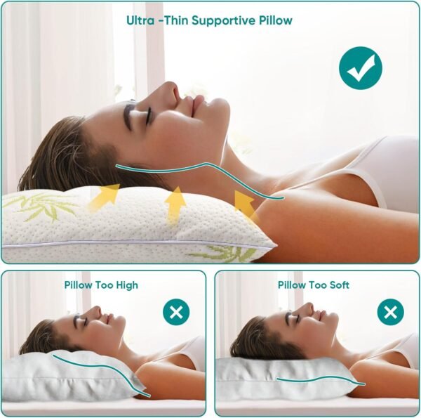 MINUPWELL Ultra Thin Pillows, Flat Pillows for Sleeping Thin, 7D High Support 2.5 inch Height Slim Bed Pillows for Stomach Sleeper, Standard Size -18x26 in - Rayon Derived from Bamboo - Image 5