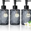 WCHOSOZH 3Pcs 11Oz Soap Dispenser with Plastic Pump, Diamond Design Kitchen Bathroom Soap Dispenser, Refillable Liquid Glass Soap Dispenser for Hand Soap, Soap, Lotion (Black)