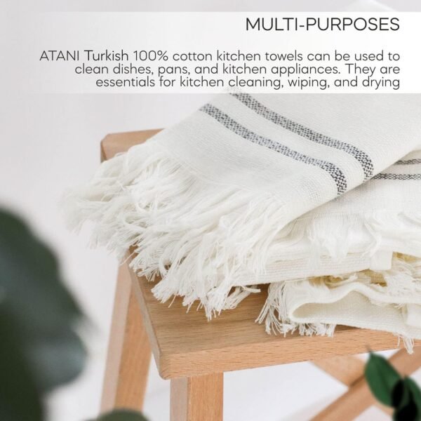 Kitchen Towel Set of 3-100% Cotton Dish Towels - 3 Pack Kitchen Towels - Organic Dish Towels for Drying Dishes - Linen Hand Towels (White) - Image 3