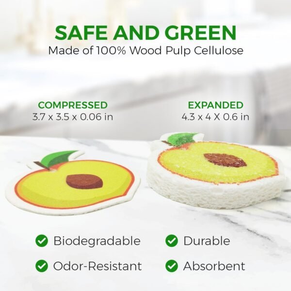 AIRNEX Biodegradable Cellulose Compressed Sponges Bulk - Fruit Shaped Kitchen Sponges Pack of 12 - Eco Friendly Compostable Dish Sponges for Washing Dishes - Odor Free Pop Up Natural Dish Sponges - Image 3