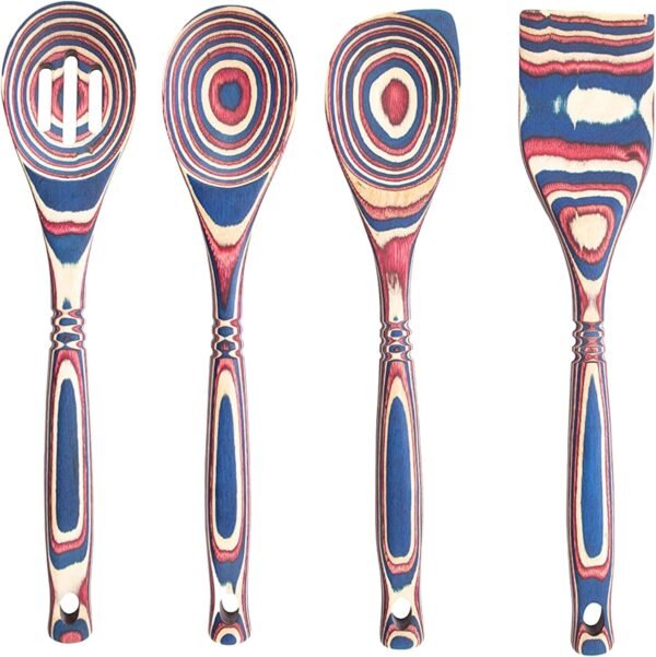 Pakka Wooden Spoons Set - Exotic Pakkawood Utensils for Serving & Cooking - Non-Stick Spoon, Slotted Spoon, Corner Spoon, and Spatula for All Cookware - Lightweight & Heat Resistant