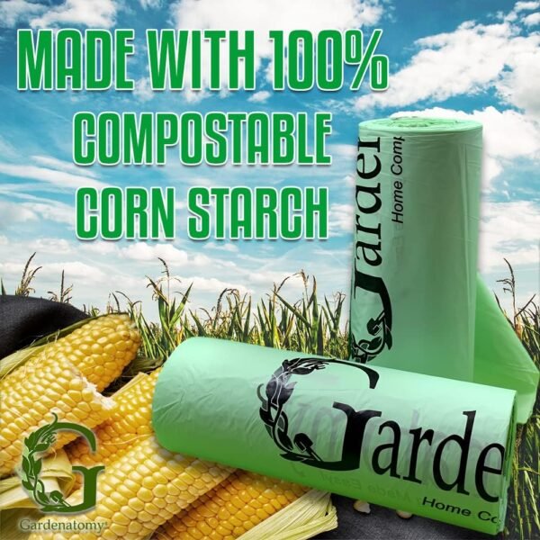 Compostable Trash Bags for Kitchen Compost Bin - Fits 1, 1.2, 1.3, 1.5 Gallon Biodegradable Compost Bags for Kitchen Pail liners- Package of 2-50 bags per Roll fits Gardenatomy, Goldsol and Other Bins - Image 2