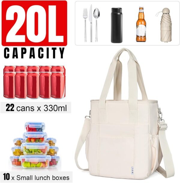 NOL Insulated Lunch Bag for Women, Large Spacious Lunch Tote Bag With Removable Adjustable Shoulder Strap with Multi Pockets,Leakproof Cooler Bag,Lightweight Nylon Waterproof Lunch Box For Work,Cream - Image 5