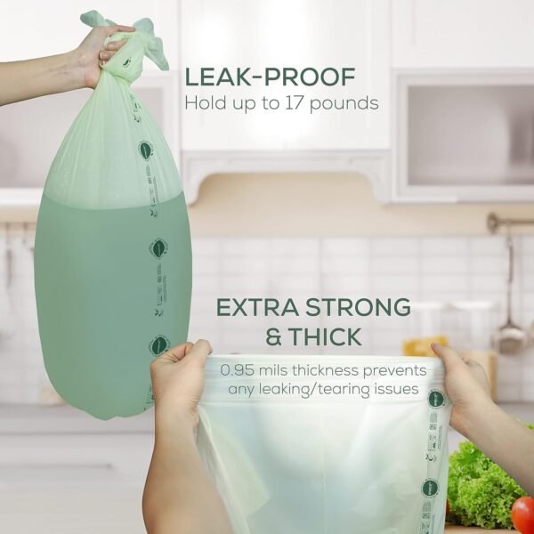 ANECO 100% Compostable Food Waste Bags 13 Gallon, 50 Count, Extra Thick Kitchen Compost Bags With Handles, Large Compostable Bags for Tall Kitchen Bin - Image 3