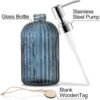 16 OZ Soap Dispenser，Tempered Glass Clear Vertical Stripe with 304 Rust Proof Stainless Steel Pump Refillable Liquid Hand Soap Dispenser，for Bathroom, Kitchen, Dish Soap，Lotion (Blue Grey) - Image 3