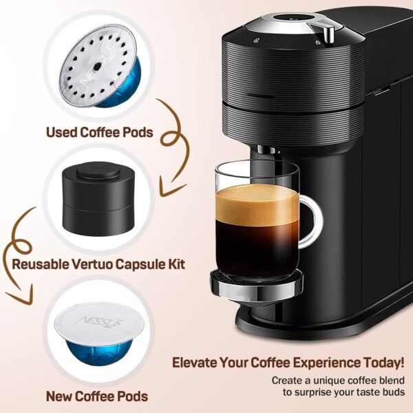 Nessus Reusable Vertuo Capsule Kit, [ALSeal EZ FIT] for Reusable Nespresso Pods with 100 Pcs Aluminum Foil Seal Lids, Holder, Brush, for Refilling Nespresso Vertuo Pods Reusable Vertuoline Pod - Image 6