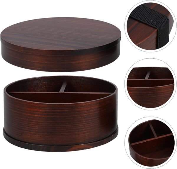 VOSAREA Japanese Bento Lunch Box Wooden Lunch Boxes Japanese Traditional Natural Round Wooden Lunch Containers Jubako Osechi Decorative Lunch Containers Picnic Sushi Bento Holder Case - Image 7