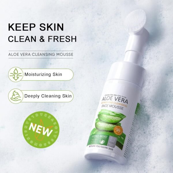 Aloe Vera Foaming Face Wash - Organic Foaming Facial Cleanser with Silicone Brush, Natural Face Wash for Women/Girls Clean Oil & Makeup, Soothing Skin, Foaming Cleanser Hydration for Sensitive Skin - Image 2
