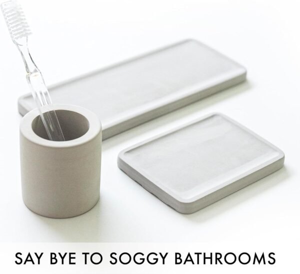 Diatomaceous Earth Stone Bath Set with Tray, Soap Dish, Toothbrush Cup - Matches Most Diatomite Rock Shower Mat - 3 Pieces Quick Drying & Easy to Clean for Bathroom, Kitchen Counter, Shower - Image 4