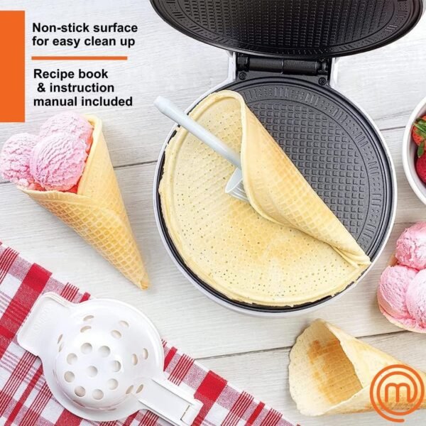 MasterChef Waffle Cone and Bowl Maker- Includes Shaper Roller and Bowl Press- Homemade Ice Cream Cone Baking Cookie Iron Machine, Fun Kitchen Appliance for Sundae Parties & Holiday Gift Giving - Image 3