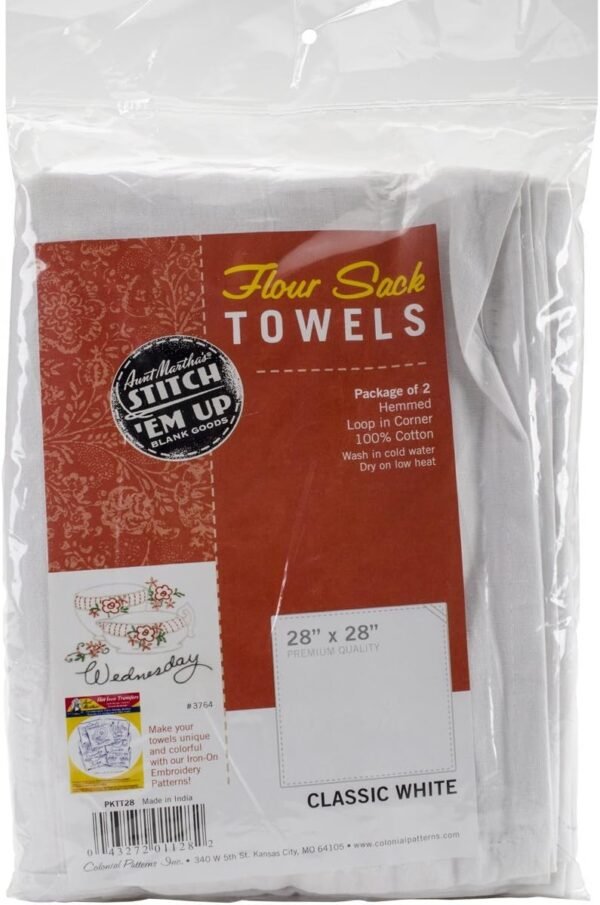 Aunt Martha's White Flour Sack Dish Towels, Size 28-Inch by 28-Inch, 2 Per Pack - Image 2