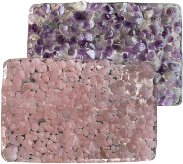 2Packs Handmade Rose Quartz and Amethyst Bar Soap Holder Stone Soap Dish for Shower and Bathroom Decor, Natural Soap Tray to Keep The Soap Dry (Amethyst+Pink Crystal)