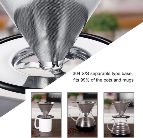 LHS Pour Over Coffee Dripper Stainless Steel Coffee Filter Paperless Reusable Coffee Filter Pour Over Coffee Maker for Single Cup Brew Cone Filter, 2 Pack - Image 3