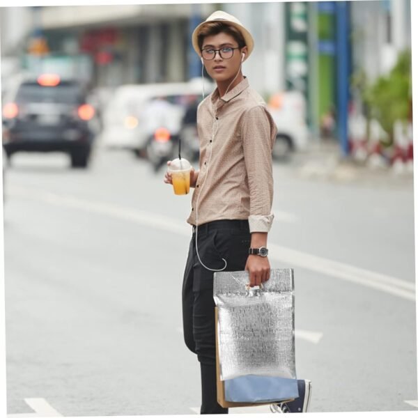 5pcs Heat Preservation Bag Insulated Shopping Bag Food Storage Bag Aluminum Bags Insulated Snack Bag Reusable Snack Bags Insulated Lunch Bento Insulated Bag Insulation Bag Silver - Image 2