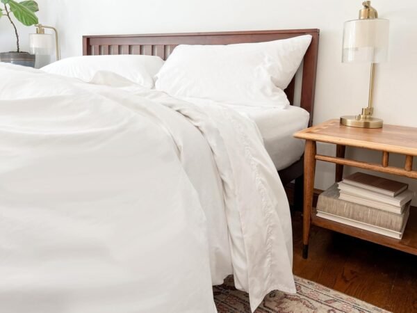 Organic Cotton Percale Queen Sheets - 4 Piece Set, GOTS Certified, Soft, Smooth, Crisp & Hypoallergenic Queen Cotton Sheets - Deep Pockets, Breathable White Queen Sheets Set (Queen - Pure White) - Image 2