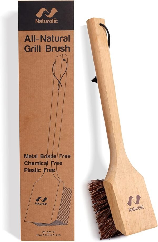 All-Natural Wooden Grill Cleaning Brush and Scraper | Solid Wooden Handle | Non Scratch Palmyra bristles | Metal Bristle Free | Plastic Free | Safe BBQ Grill Scrubber for Outdoor Grill - Image 5