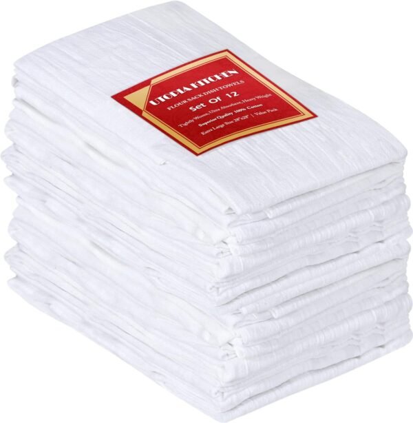 Utopia Kitchen White Flour Sack Towels [12 Pack - 28 x 28 Inches] 100% Cotton Tea Towels for Cleaning & Drying - Highly Absorbent Kitchen Dish Towels
