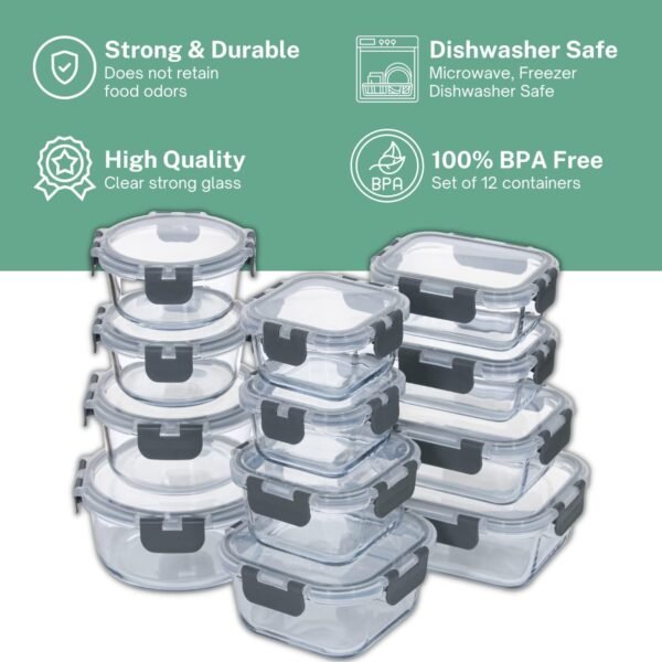 Glass Food Storage Containers with Lids - Hinged Locking Lids - 100% Leak Proof Glass Meal-Prep Containers Great for Lunch - Image 7