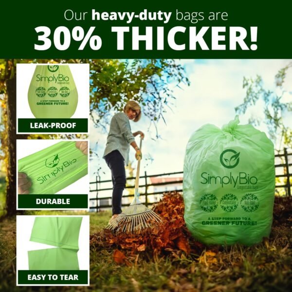 55 Gallon Compostable Trash Bags Flat-Top, Heavy Duty Extra Thick 1.57 Mil, 208.2 Liter, 12 Bags, Large Lawn and Yard Waste Bag, ASTM D6400, US BPI and OK Compost Home Certified - Image 4