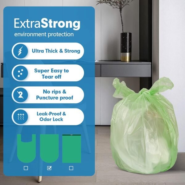 110 Counts Aklyaiap Small Trash Bags Biodegradable, Extra Thick & Strong 4 Gallon Trash Bag Green, Unscented Small Garbage Bags, Easy Tearing Waste Basket Liners for Kitchen, Bathroom, Bedroom, Office - Image 2