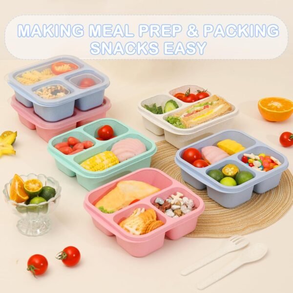 Kids Bento Box 6 Pack, 3 Compartment Snack Containers, Meal Prep Containers Reusable Lunch Containers for Kids Toddler Adults, Small Bento Snack Box for School, Work and Travel - Image 3