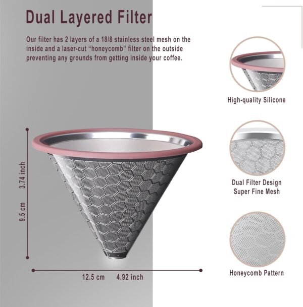 Compatible for Hario V60 & Chemex Pour Over Coffee Filters -MISETTO Reusable Stainless Steel - Best Coffee Maker and Bar Accessories - Image 3