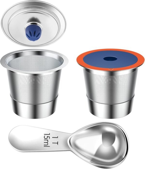 Stainless Steel Reusable K Cups for Keuring 2.0& 1.0, Reusable Coffee Pods for Keuring Coffee Maker,2 Pack Reusable K Cups with 1 Pack Coffee Scoop, Permanent K Cup Filters （2Pack)