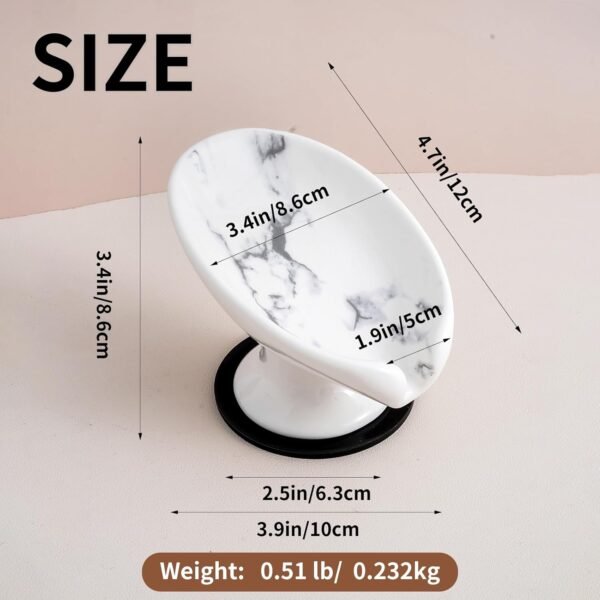 Soap Dish, Marble Soap Holder Self Draining Leaf Shape Soap Dishes,Ceramic soap Holder for Shower，Bathroom Sink, Kitchen (1, Marble) - Image 2